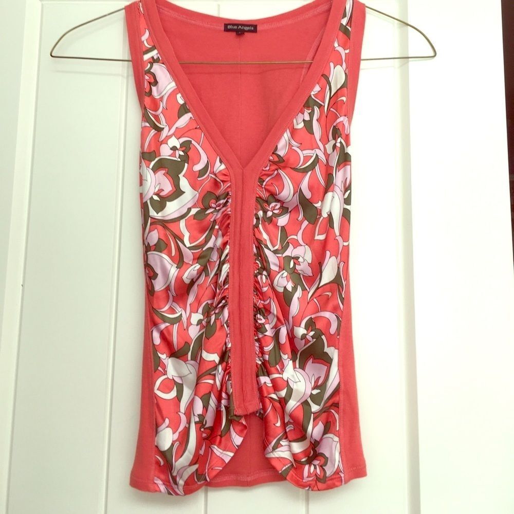 Blue Angels Silk & Cotton Soft Shirt in Coral, White, Pink & Olive Size Small